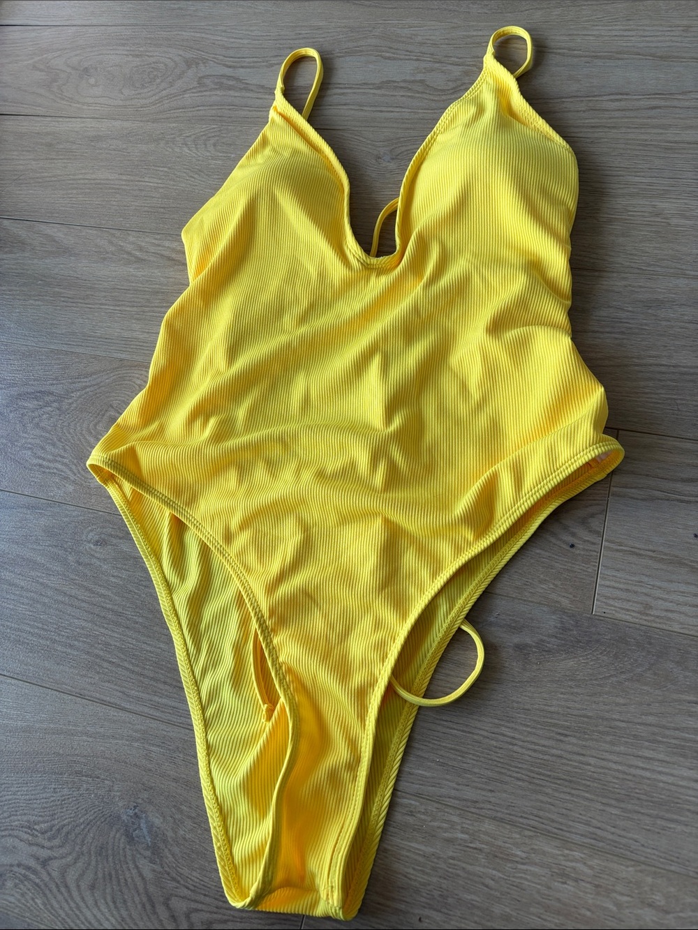 SHEIN Bright Yellow Ribbed One-Piece Swimsuit